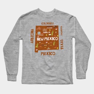 New Mexico State USA Illustrated Map Long Sleeve T-Shirt